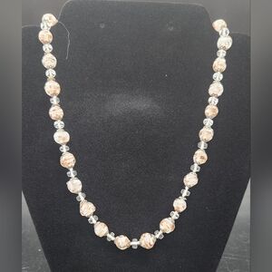 Vintage Italian Murano Glass Aventurine Flecked Beads Necklace, 17"L